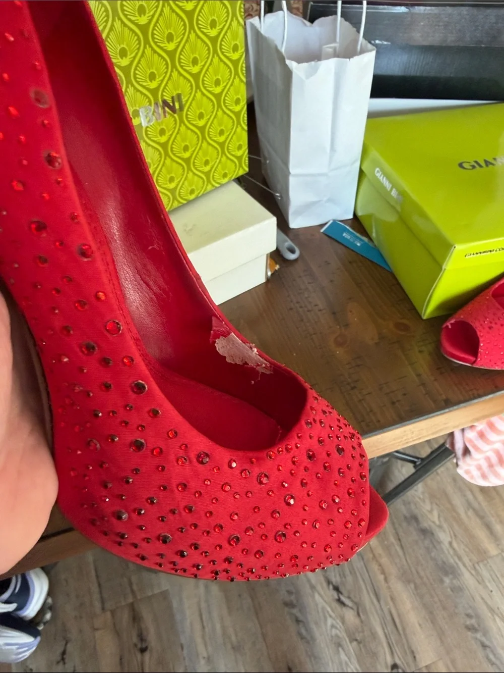 Gianni Bini Red Rhinestone Peep-Toe Heels